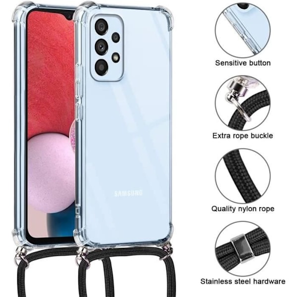 Fodral till Samsung Galaxy A13 Transparent förstärkt skydd Anti-skrapa Flexibel + Axelrem Svart Svart