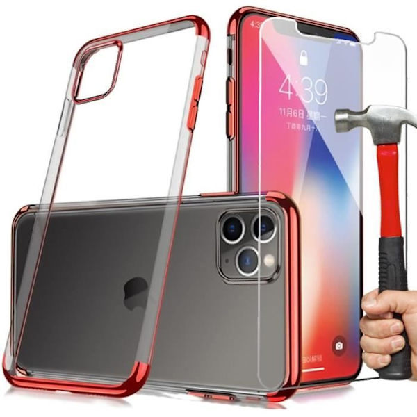 Skyddsfodral för iPhone 12 Pro - PROSHOP - Flexibelt - Röd Kromdesign - 2 Härdat Glas Röd