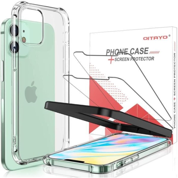 Coque + Tempereret Glas til iPhone 12/12 Pro, Fleksibel TPU Silikone [Stødabsorberende] [Ridsebeskyttende] Cover til iPhone 12/12 Pro Transparent