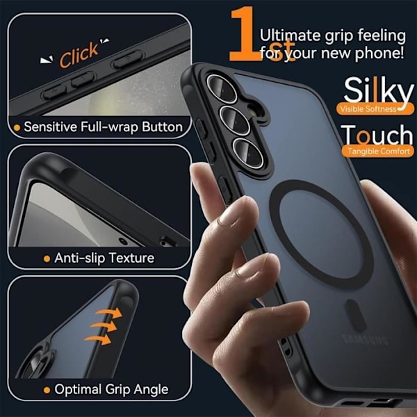 Silikonett och 2 Nedsänkta Glas för Samsung Galaxy S24 FE med Magnetisk Cirkel Kameraskydd, Svart PC