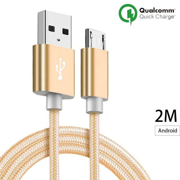 Micro USB-kabel, 2M - Guldnylon