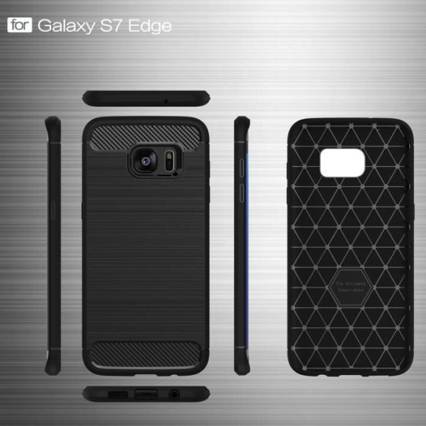 Kolfiberfjädrande TPU Stötsäkert Skal Protective Armor Fodral för Samsung Galaxy S7 Edge - Svart sort