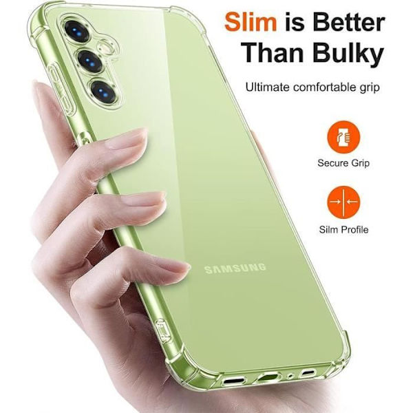 Smartphone skal - Samsung - Galaxy A14 - 4 Förstärkta Hörn - 2 Härdat Glas - Transparent Silikon Transparent
