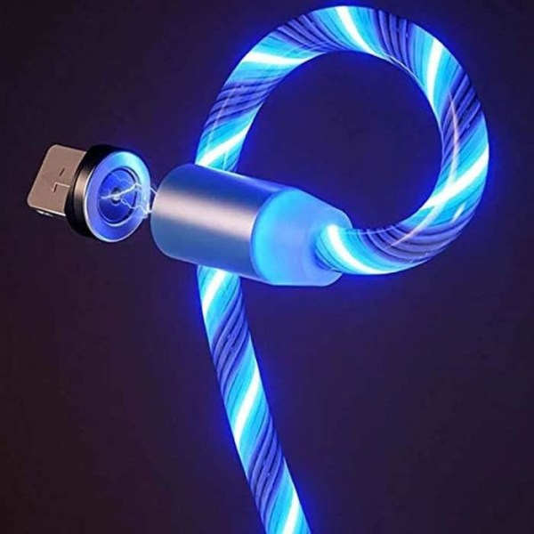 3 i 1 magnetisk laddningskabel LED Stream Magnet USB-laddarkabel Kompatibel med Android, iOS, Micro USB, Typ C US