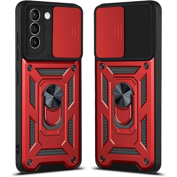 Fodral för Samsung S21 FE (6,4") Red Army Style Anti-Scratch Ring Baksida Stötsäker Hård Styv Röd