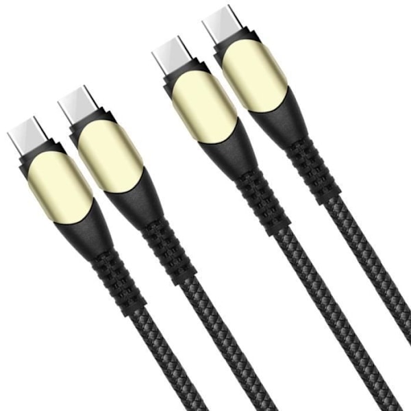 2x USB-C til USB-C-kabel 60W til Xiaomi Redmi 13C, Redmi Note 13 4G-5G, Note 13 Pro Plus 5G - Sort flettet nylon 1M Svart