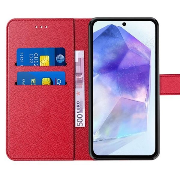 Skyddshölje - Samsung - Galaxy A55 5G - Stöttålig - PU-läder - Kortficka Röd