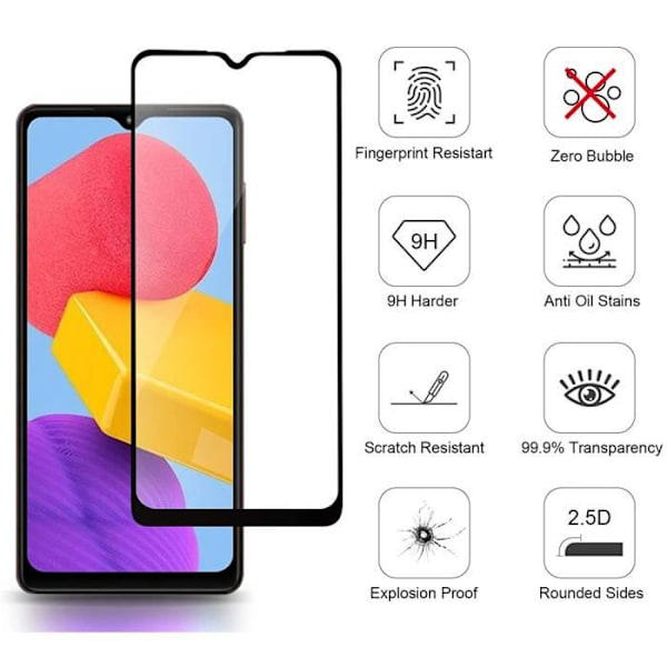 Helhärdat glas för Samsung Galaxy M13 4G-M23 5G-M33 5G Glasskydd Pack-2 Transparent med svart kant
