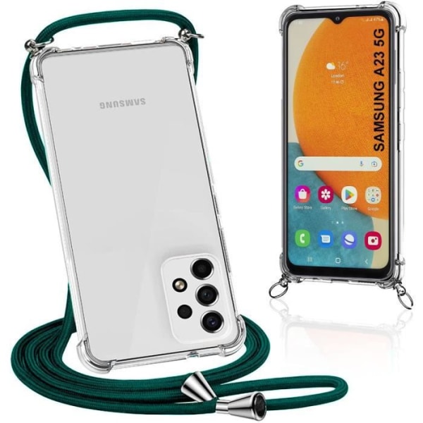 Fodral för Samsung Galaxy A23 5G TPU Slim Clear Förstärkt skydd med lanyard Night Green Transparent-midnattsgrön