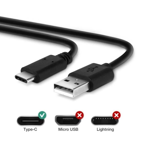 USB-C-kabel - E.F.ANSLUTNING - 2 meter - Kompatibel OPPO Reno 6, Find X5 - Laddning och synkronisering - Svart Svart