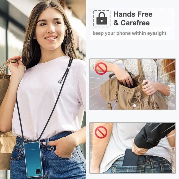 Crossbody-taske til Samsung A12 (6,5") gennemsigtigt tyndt forstærket hjørne + justerbar skulderrem Grøn Transparent-Grön