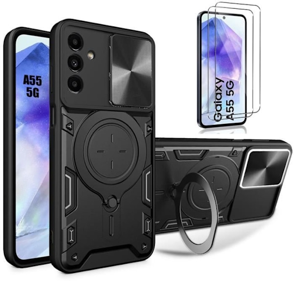 Skyddsskal - Samsung - Galaxy A55 5G - Stöttålig i PC - Kameraskydd - Rotationsstöd Svart