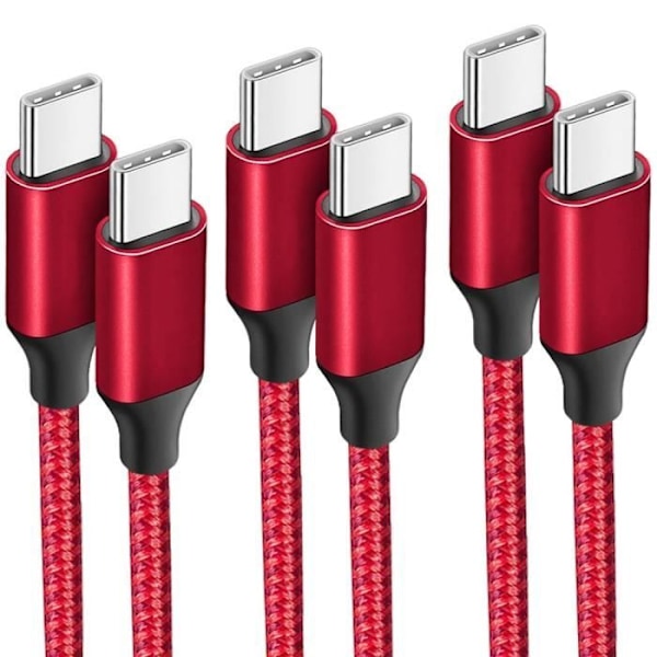 3x USB-C til USB-C hurtigopladningskabel til Xiaomi 12 Pro 12T 13 Ultra 11T Lite 11i Mi 11 Mi 10 - Nylonflettet Rød 1M