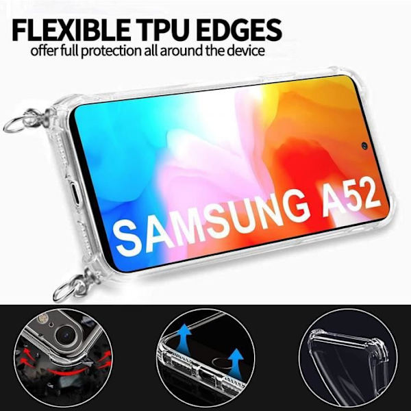 Coque - Samsung - A52 5G - TPU Antichock - Transparent-Grön Natt - Halsrem Transparent-midnattsgrön