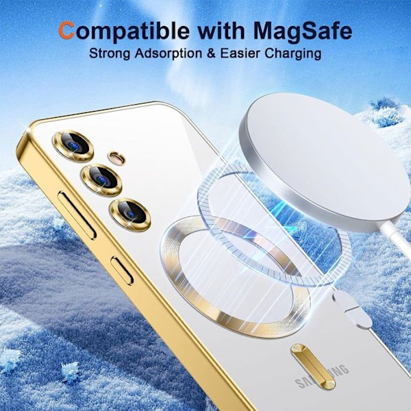 Coque för Samsung Galaxy S24 FE - med Guld Magnetisk Ring + 2 Härdat Glas - BOOLING® Transparent, guld