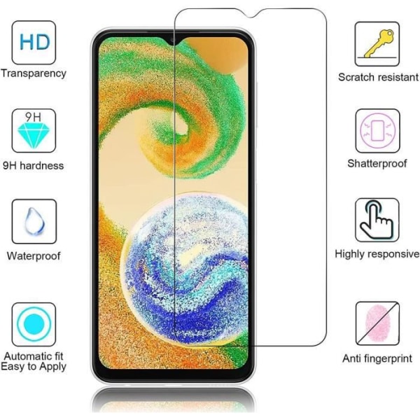 Sæt med 2 hærdet glas til Samsung A04s High Definition skærmbeskytter Transparent