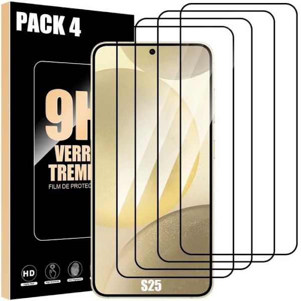 Skärmskydd - Samsung - Galaxy S25 - Härdat Glas - Stötabsorberande - 4-pack Transparent med svart kant