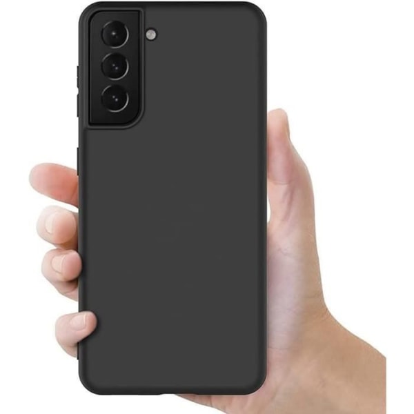 Set med 2 härdade glasögon + fodral för Samsung S21 Plus (6,7") Klassisk svart glänsande färg Mjuk lätt anti-skrapa