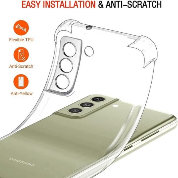 Cover til Samsung S21FE (6.4") og 2 Tempererede Glas - PROSHOP - Forstærket Højstyrkesilicone Gennemsigtig Transparent