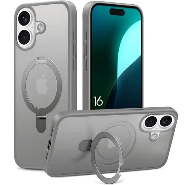 Skal för skydd - BOOLING - för iPhone 16 - Stöttålig - Magnetiskt ringstöd - Grå Grå