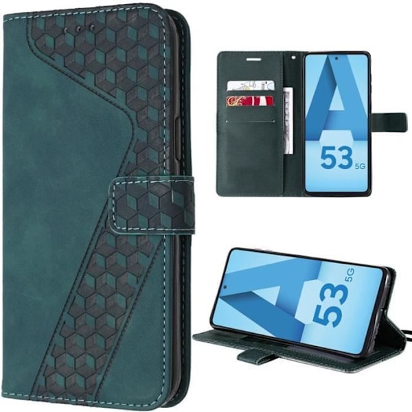 Skyddsfodral - BOOLING - Samsung Galaxy A53 5G - Stöttålig - PU-läder och TPU - Grönrutig Nattgrönt