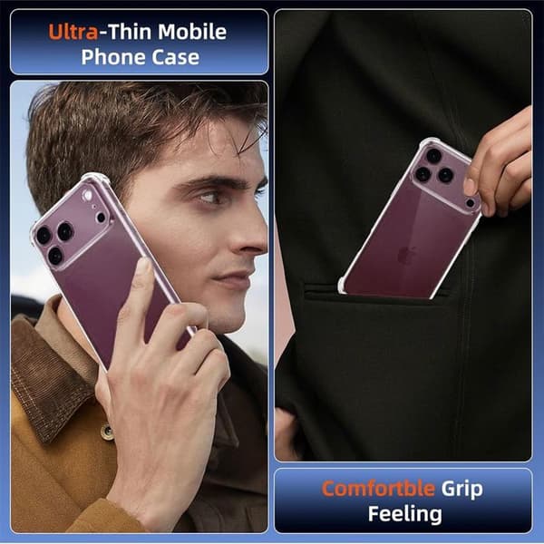Skyddsfodral för iPhone 18 Pro, Stötsäkert Silikon, Represistent, Förstärkta Hörn Transparent