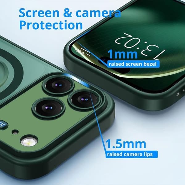 Skal + 2 Doppade Glas för iPhone 18 Pro Max, Stötsäker med Magnetring - Nattgrön Nattgrönt