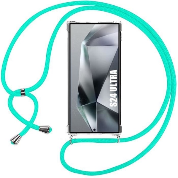 Fodral för Samsung Galaxy S24 Ultra, förstärkt stötsäker TPU med turkos sladdhalsband