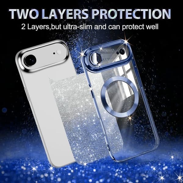 Skyddshölje - BOOLING - för iPhone Air - med magnetring - Blå - 2 härdade glas Blå