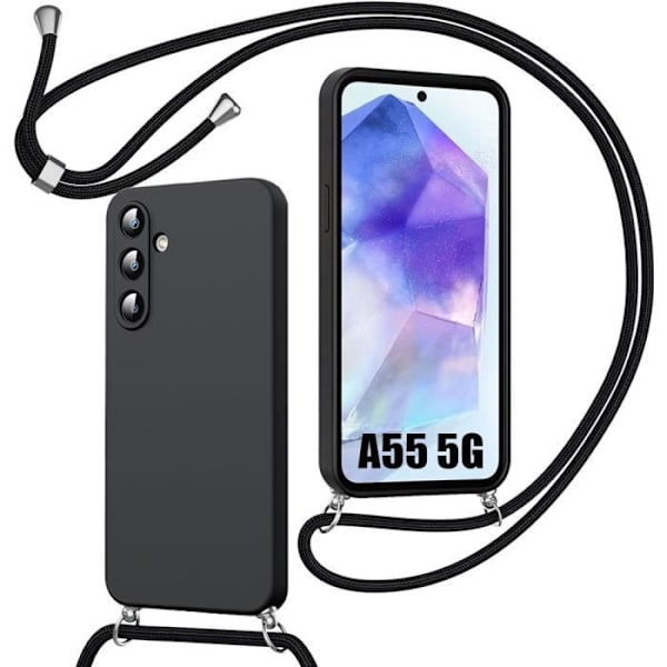 Skyddsskal - BOOLING - Samsung Galaxy A55 5G - Hybrid silikon - Stötsäker - Justerbar rem Svart