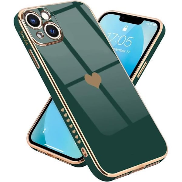 Fodral för iPhone 13 (6.1") Midnattsgrönt hjärta Mönster Stötsäkert Anti-skrapa Mjukt Galvaniserat Guld Kärlek-Söt Midnattsgrönt