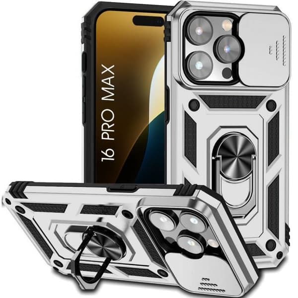 Skyddsskals - BOOLING - för iPhone 16 Pro Max - Hårt Stöttåligt - Silver - 360° Stöd Silver