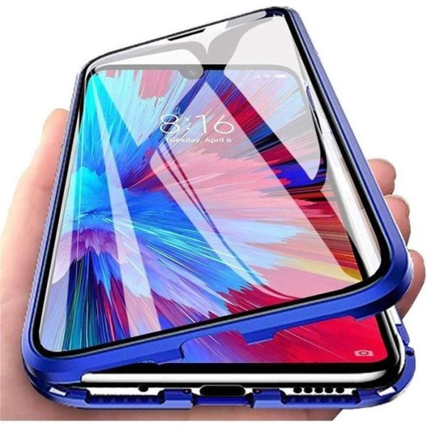 Fodral för Samsung Galaxy A12, magnetiskt adsorptionsfodral 360-graders skydd Transparent härdat glasskydd - blå