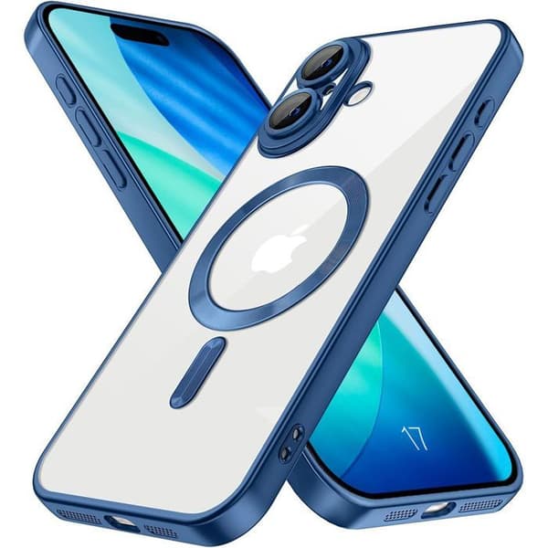 Mobilskal - BOOLING - iPhone 17 - Blå Chromad Kant - Magnetisk Ring - Stötsäker Blå