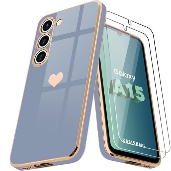 Coque + 2 Sunknafsade Glas - Samsung - Galaxy A15 5G - Silikon - Stötsäker Skydd - Blå Blå