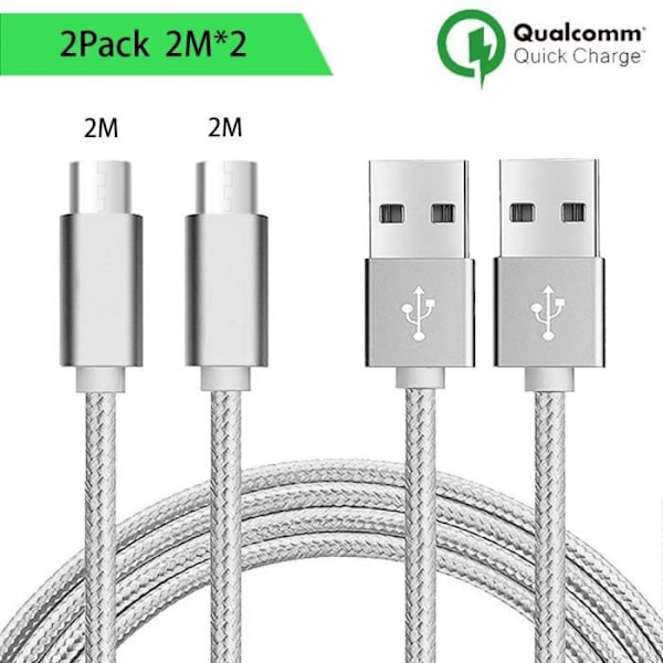 Micro USB-kabel - Odefinierad - 2-pack - 2M - Silver Nylon - Kompatibel med Android