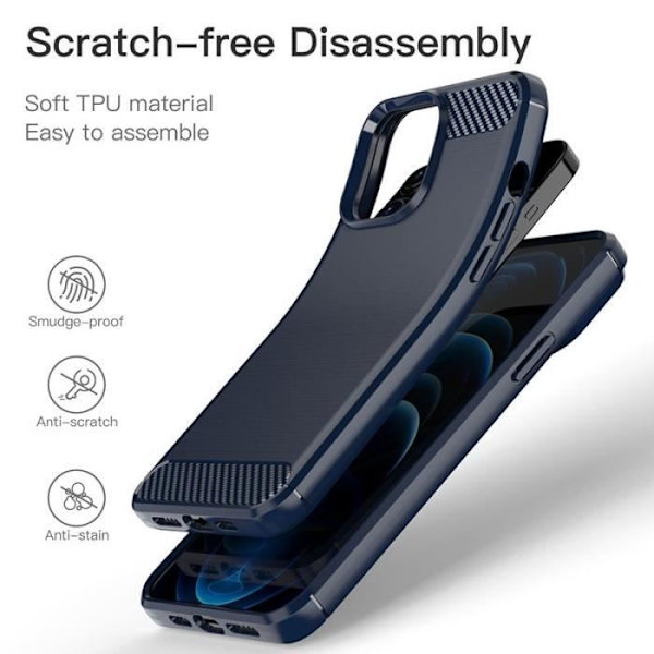 Fodral för iPhone 12 Pro Max (6,7") Pack 2 Mjukt härdat glas Design Kolfiberskydd Marinblå BM