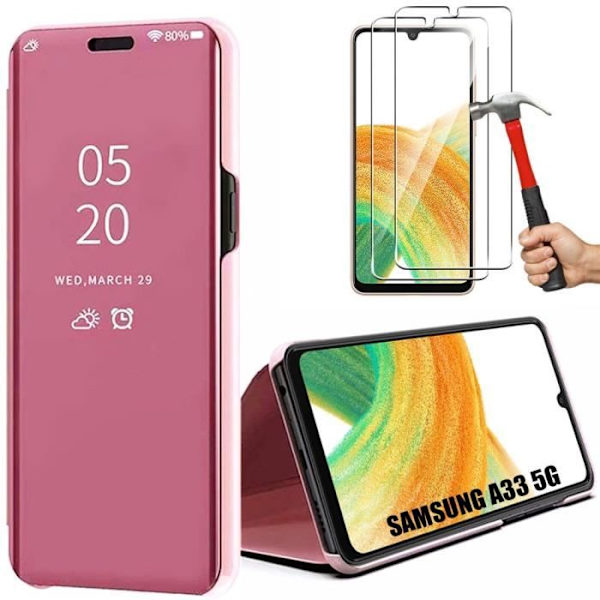 Skyddsskal - BOOLING - Samsung Galaxy A33 5G - Rosa - Spegeleffekt - 2 härdade glas ingår Rosa