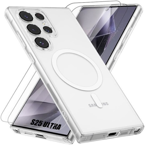 Fodral för Samsung Galaxy S25 Ultra, med magnetiska runda + 2 genomskinliga härdade glasögon