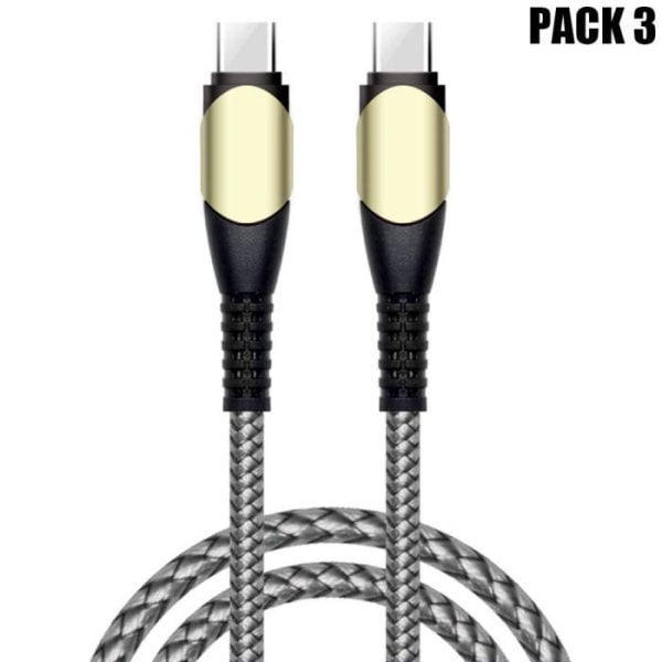 Lot-3 USB-C till USB-C 60W Snabbkabel för Samsung Galaxy A26 A22 A23 A24 A03s A04s A12 A13 A14 - Robust Nylon 1M Grå Grå