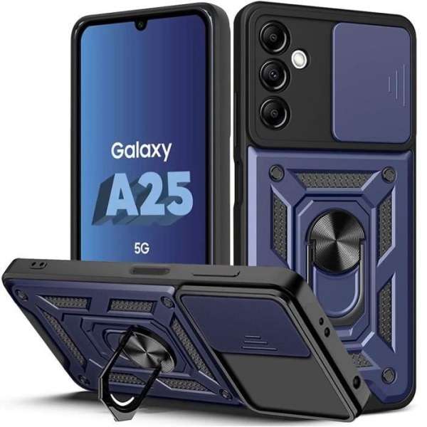 Fodral för Samsung Galaxy A25 5G, Marinblå, Stötsäker Armor Hard PC + TPU silikon med 360° roterande stativ marinblå