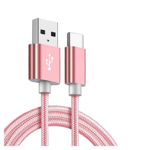 USB-C-kabel för OnePlus 8 -OnePlus 8 Pro-OnePlus 8T -OnePlus Nord N10 5G - Rosa nylon 1 meter - Yuan Yuan