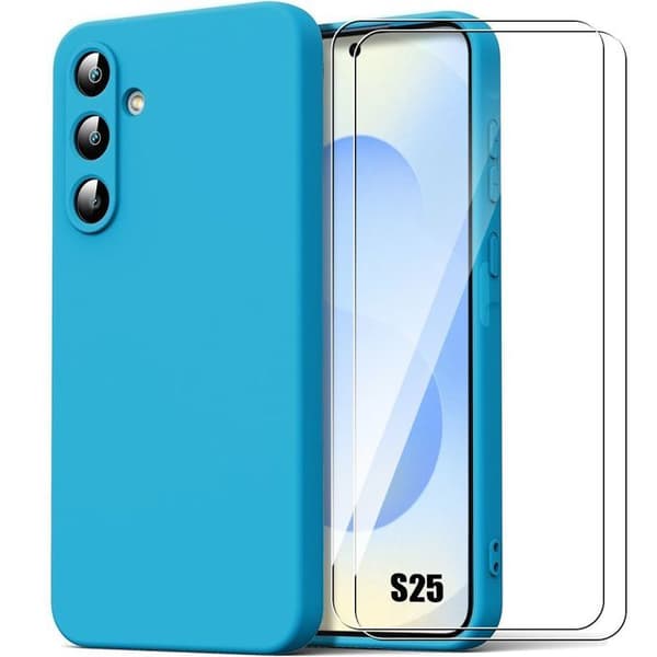 Coque för Samsung Galaxy S25 - Flytande Silikon Blå + 2 Härdat Glas - BOOLING® Blå