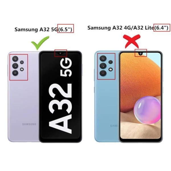 Coque för Samsung A32 5G, etui + härdat glas Flip Clear View genomskinlig spegel stående 360° stötsäker smart cover bumper arg Pengar