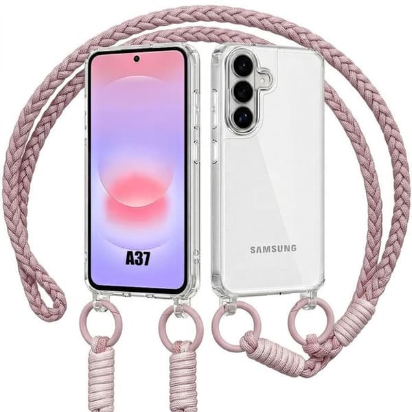Skyddsfodral för Samsung Galaxy A37 5G, Solid Transparent med Rosa Rem Rosa, klar