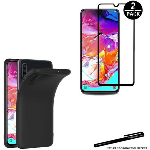 Skyddsfodral - Toproduits® - Samsung A70 - Svart - 2 härdade glasögon - Reptålig Svart