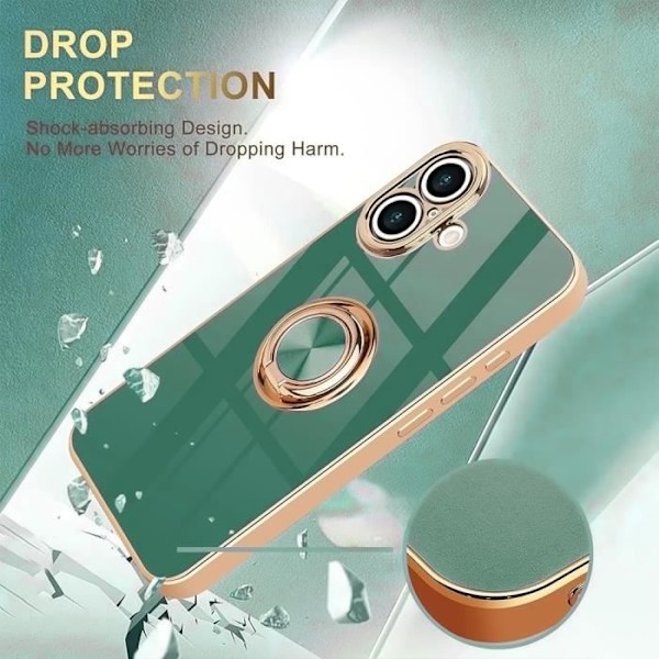 Ringfodral för iPhone 16 Plus - Midnattsgrön Elegant Stötsäker Anti-Scratch Luxury Mjuk TPU