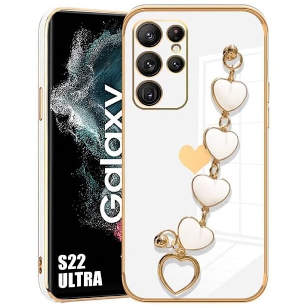 Armbandsfodral för Samsung Galaxy S22 Ultra, Silikon Stötsäkert hjärtmönster Anti-Scratch Mjuk - Vit (ej för S22)