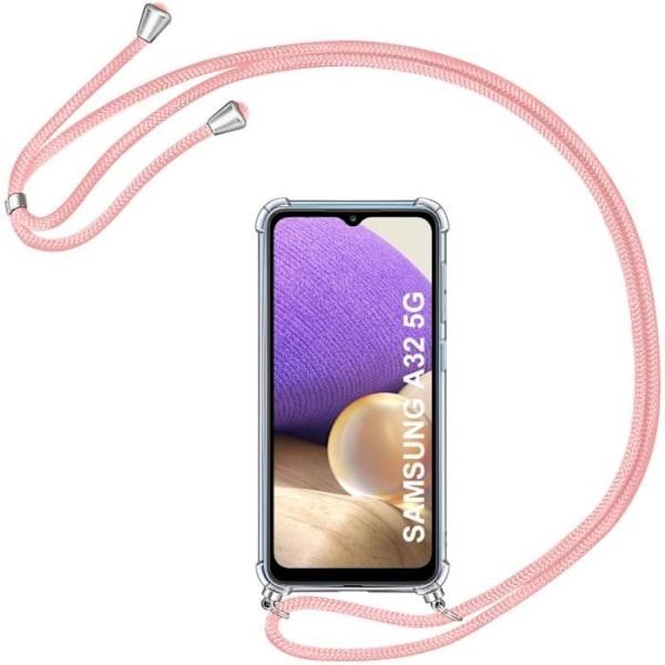 Halsbandsfodral för Samsung A32 5G (6,5") Transparent slim anti-skrapa med snodd Rosa Transparent-rosa