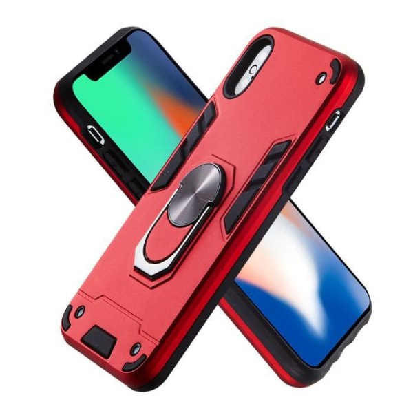 För iPhone X- iPhone XS-fodral, med 360° stativ Magnetisk bilhållarring Stötsäkert pansarfodral iPhone XS (5,8") -Röd